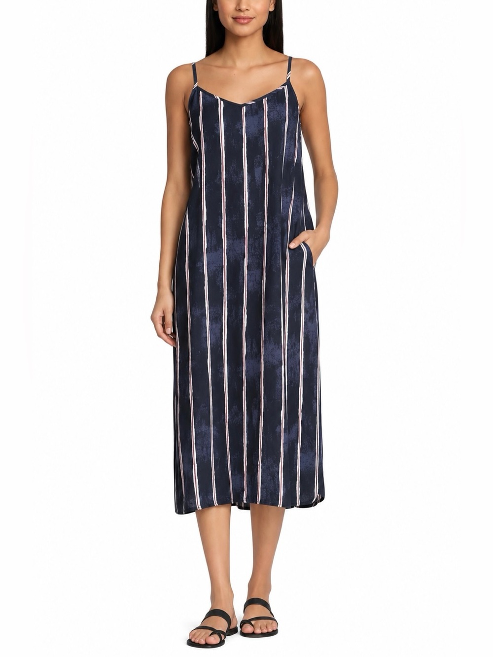 Nic + Zoe Wavy Lines Slip Dress Indigo Multi XL Coastal Chic Minimalist Striped
